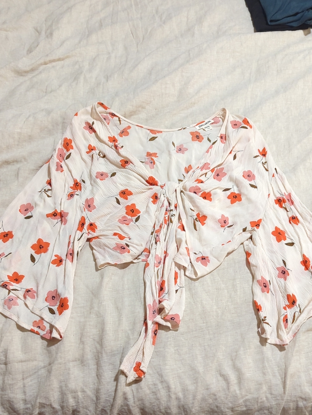 Billabong Tie Crop Top with Pink & Orange Floral Print
